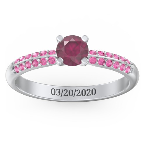 1/2 ct. Round Gemstone Engagement Ring with Double Row Accents – Sterling Silver with Ruby and Red Premium Zirconia