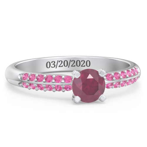 1/2 ct. Round Gemstone Engagement Ring with Double Row Accents – Sterling Silver with Ruby and Red Premium Zirconia