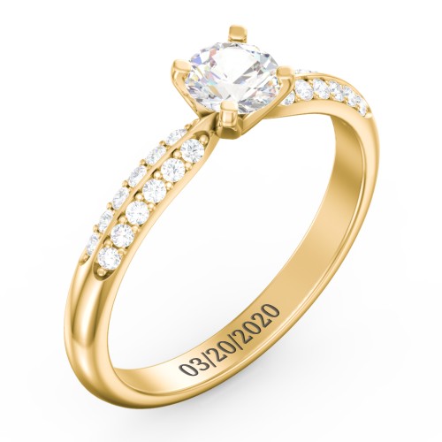 1/2 ct. Round Gemstone Engagement Ring with Double Row Accents – 10K Yellow Gold with Cubic Zirconia and White Premium Zirconia