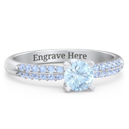 1/2 ct. Round Gemstone Peek-A-Boo Engagement Ring with Double Row Accents in 925 Sterling Silver with Aquamarine and Fancy Blue Premium Zirconia