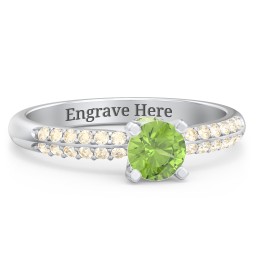 1/2 ct. Round Gemstone Peek-A-Boo Engagement Ring with Double Row Accents in 925 Sterling Silver with Peridot and Fancy Yellow Premium Zirconia