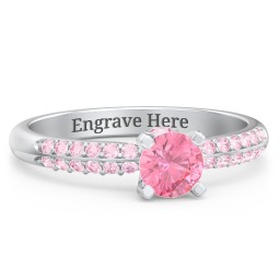 1/2 ct. Round Gemstone Peek-A-Boo Engagement Ring with Double Row Accents in 925 Sterling Silver with Pink Tourmaline and Fancy Pink Premium Zirconia