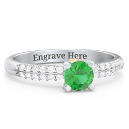 1/2 ct. Round Gemstone Peek-A-Boo Engagement Ring with Double Row Accents in 925 Sterling Silver with Emerald, White Premium Zirconia, and Citrine