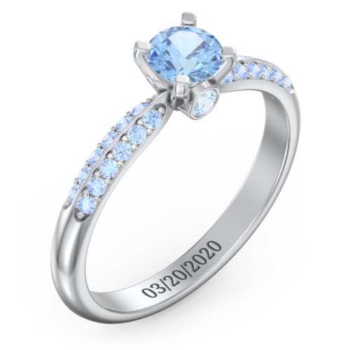 1/2 ct. Round Gemstone Peek-A-Boo Engagement Ring with Double Row Accents – Sterling Silver with Blue Topaz and Fancy Blue Premium Zirconia