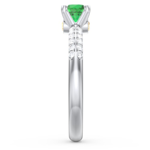 1/2 ct. Round Gemstone Peek-A-Boo Engagement Ring with Double Row Accents – Sterling Silver with Emerald, White Premium Zirconia, and Citrine