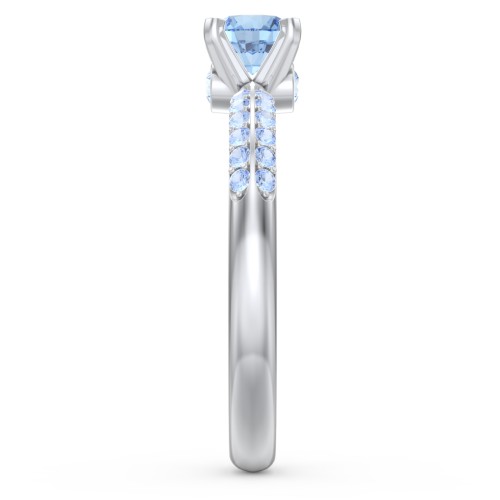 1/2 ct. Round Gemstone Peek-A-Boo Engagement Ring with Double Row Accents – Sterling Silver with Blue Topaz and Fancy Blue Premium Zirconia