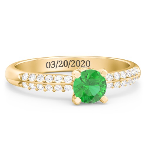 1/2 ct. Round Gemstone Peek-A-Boo Engagement Ring with Double Row Accents – 10K Yellow Gold with Emerald, White Premium Zirconia, and Citrine