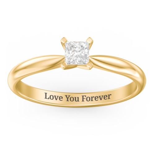 1/4 ct. Princess Gemstone Engagement Ring with Tapered Band – 10K Yellow Gold with White Premium Zirconia