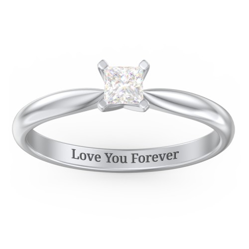 1/4 ct. Princess Gemstone Engagement Ring with Tapered Band – Sterling Silver with Diamond