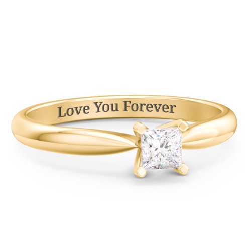 1/4 ct. Princess Gemstone Engagement Ring with Tapered Band – 10K Yellow Gold with White Premium Zirconia