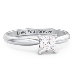 1/2 ct. Princess Gemstone Engagement Ring with Tapered Band – 10K Yellow Gold with White Premium Zirconia
