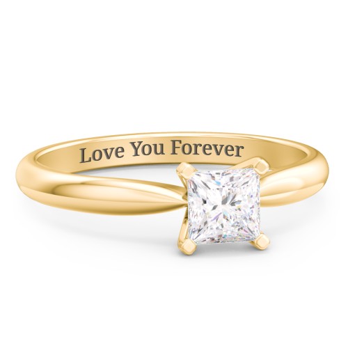 1/2 ct. Princess Gemstone Engagement Ring with Tapered Band – 10K Yellow Gold with White Premium Zirconia