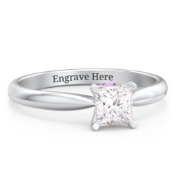 1/2 ct. Princess Gemstone Peek-A-Boo Engagement Ring with Tapered Band in 925 Sterling Silver