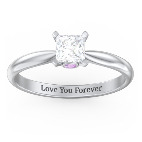 1/2 ct. Princess Gemstone Peek-A-Boo Engagement Ring with Tapered Band