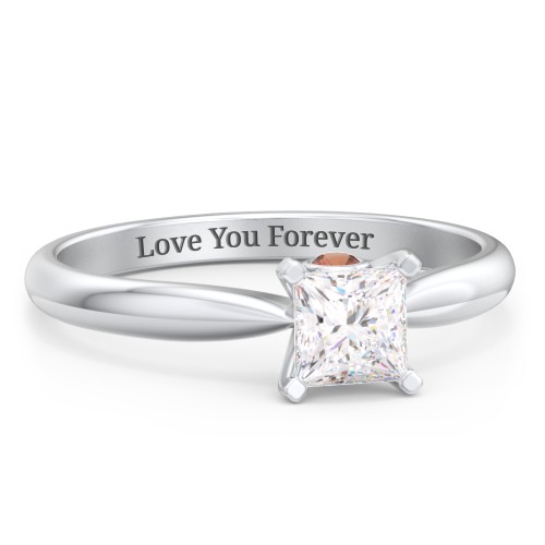 1/2 ct. Princess Gemstone Peek-A-Boo Engagement Ring with Tapered Band – Sterling Silver with White Premium Zirconia and Garnet