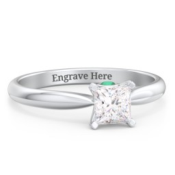 1/2 ct. Princess Gemstone Peek-A-Boo Engagement Ring with Tapered Band in 925 Sterling Silver with White Premium Zirconia and Emerald
