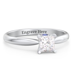 1/2 ct. Princess Gemstone Peek-A-Boo Engagement Ring with Tapered Band in 925 Sterling Silver with White Premium Zirconia and Blue Sapphire