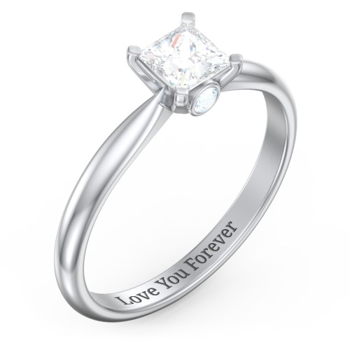 1/2 ct. Princess Gemstone Peek-A-Boo Engagement Ring with Tapered Band – Sterling Silver with White Premium Zirconia and Aquamarine