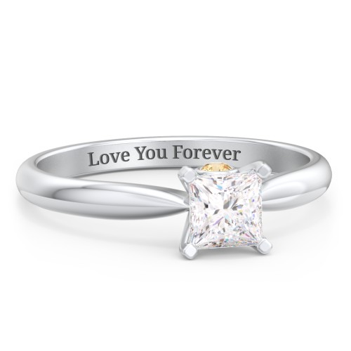 1/2 ct. Princess Gemstone Peek-A-Boo Engagement Ring with Tapered Band – Sterling Silver with White Premium Zirconia and Citrine