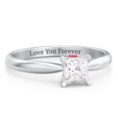 1/2 ct. Princess Gemstone Peek-A-Boo Engagement Ring with Tapered Band – 10K White Gold with White Premium Zirconia and Garnet