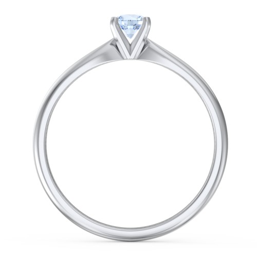 1/4 ct. Round Gemstone Engagement Ring with Tapered Band – Sterling Silver with Aquamarine