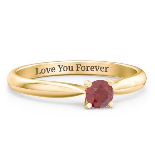 1/4 ct. Round Gemstone Engagement Ring with Tapered Band – 14K Yellow Gold with Garnet