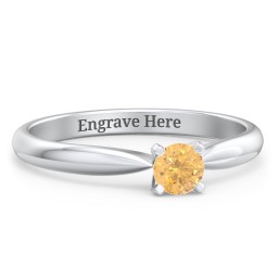 1/4 ct. Round Gemstone Engagement Ring with Tapered Band in 925 Sterling Silver with Citrine
