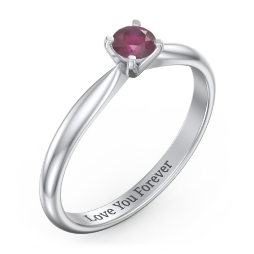 1/4 ct. Round Gemstone Engagement Ring with Tapered Band – Sterling Silver with Ruby