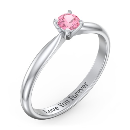 1/4 ct. Round Gemstone Engagement Ring with Tapered Band – Sterling Silver with Pink Tourmaline