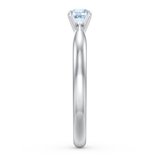 1/4 ct. Round Gemstone Engagement Ring with Tapered Band – Sterling Silver with Aquamarine