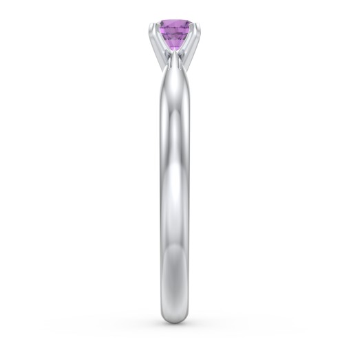 1/4 ct. Round Gemstone Engagement Ring with Tapered Band – Sterling Silver with Amethyst