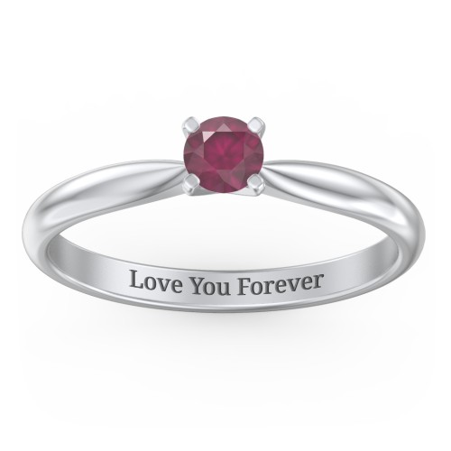 1/4 ct. Round Gemstone Engagement Ring with Tapered Band – Sterling Silver with Ruby