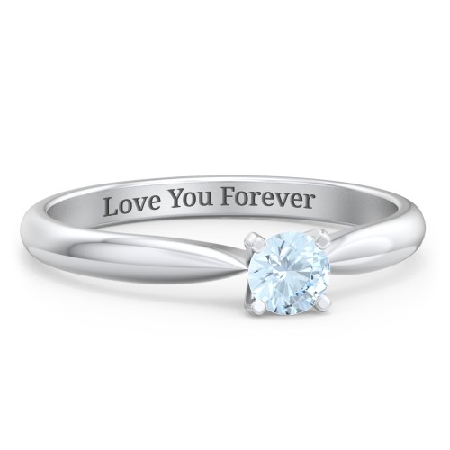 1/4 ct. Round Gemstone Engagement Ring with Tapered Band – Sterling Silver with Aquamarine