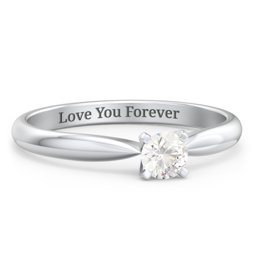 1/4 ct. Round Gemstone Engagement Ring with Tapered Band – Sterling Silver with Cubic Zirconia