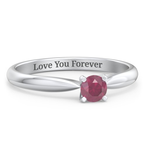 1/4 ct. Round Gemstone Engagement Ring with Tapered Band – Sterling Silver with Ruby