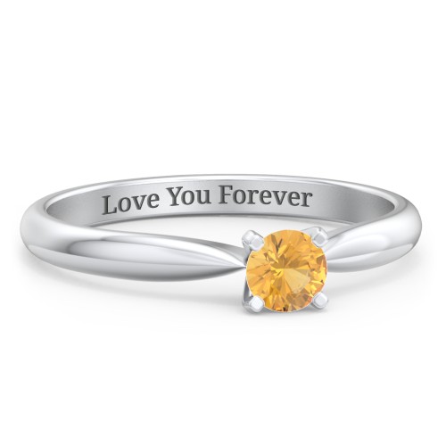 1/4 ct. Round Gemstone Engagement Ring with Tapered Band – Sterling Silver with Citrine