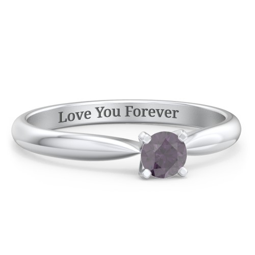 1/4 ct. Round Gemstone Engagement Ring with Tapered Band – Sterling Silver with Alexandrite