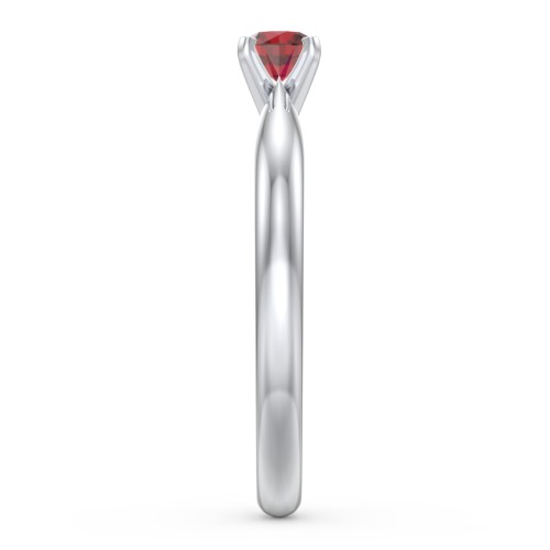 1/4 ct. Round Gemstone Engagement Ring with Tapered Band – 10K White Gold with Garnet