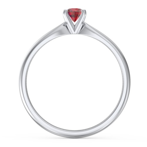 1/4 ct. Round Gemstone Engagement Ring with Tapered Band – 10K White Gold with Garnet