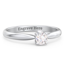 1/4 ct. Round Gemstone Peek-A-Boo Engagement Ring with Tapered Band in 925 Sterling Silver with White Sapphire and Cubic Zirconia