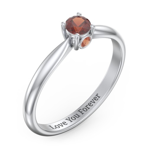 1/4 ct. Round Gemstone Peek-A-Boo Engagement Ring with Tapered Band – Sterling Silver with Garnet