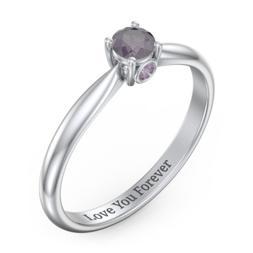 1/4 ct. Round Gemstone Peek-A-Boo Engagement Ring with Tapered Band – Sterling Silver with Alexandrite