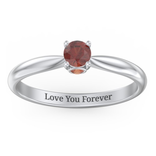 1/4 ct. Round Gemstone Peek-A-Boo Engagement Ring with Tapered Band – Sterling Silver with Garnet