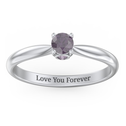1/4 ct. Round Gemstone Peek-A-Boo Engagement Ring with Tapered Band – Sterling Silver with Alexandrite