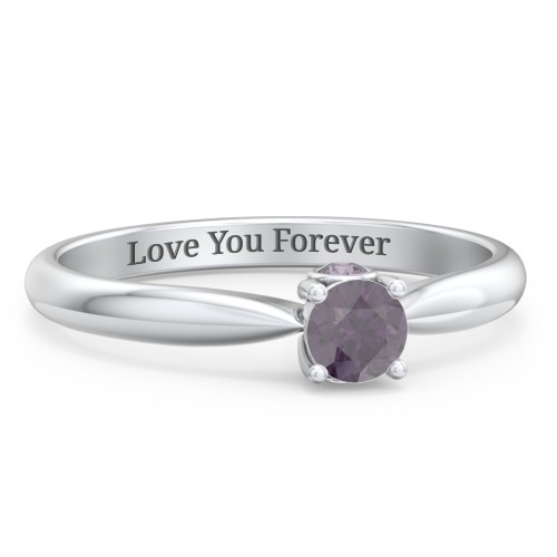 1/4 ct. Round Gemstone Peek-A-Boo Engagement Ring with Tapered Band – Sterling Silver with Alexandrite