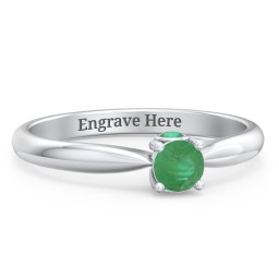1/4 ct. Round Gemstone Peek-A-Boo Engagement Ring with Tapered Band in 925 Sterling Silver with Emerald