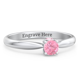 1/4 ct. Round Gemstone Peek-A-Boo Engagement Ring with Tapered Band in 925 Sterling Silver with Pink Tourmaline