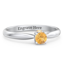 1/4 ct. Round Gemstone Peek-A-Boo Engagement Ring with Tapered Band in 925 Sterling Silver with Citrine