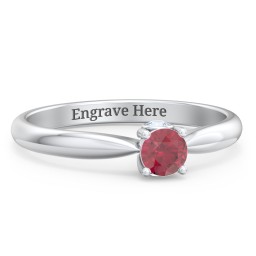 1/4 ct. Round Gemstone Peek-A-Boo Engagement Ring with Tapered Band in 925 Sterling Silver with Ruby and Aquamarine