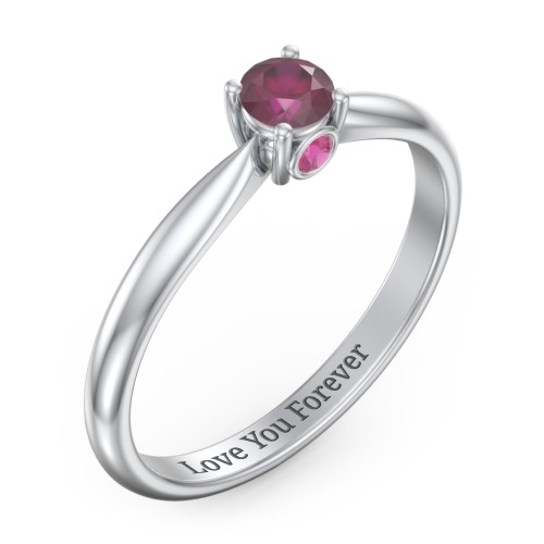 1/4 ct. Round Gemstone Peek-A-Boo Engagement Ring with Tapered Band – Sterling Silver with Ruby